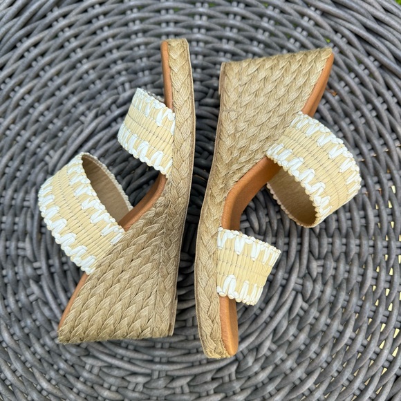 Andre Assous Nolita Raffia Wedge Slide Sandal Beige White Sz 7 - Picture 7 of 11
